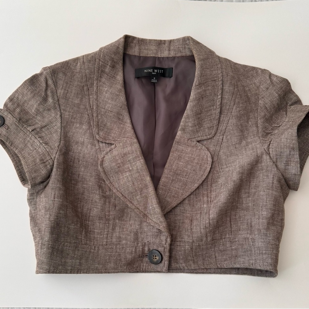 Nine West Brown Tailored Fit Cropped Blazer